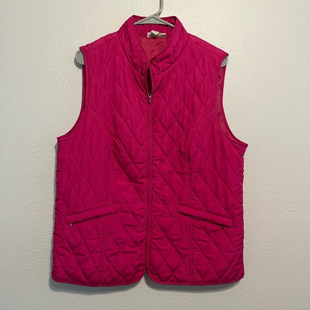 Appleseed's Women’s Quilted Puffer Vest  Magenta Pink Pockets Zipper XL